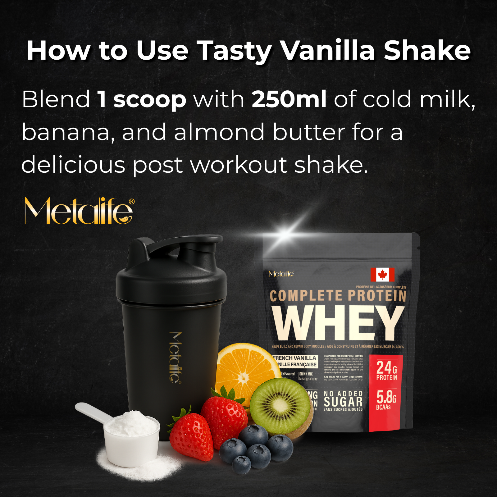 MetaLife Complete Whey Protein Powder– French Vanilla